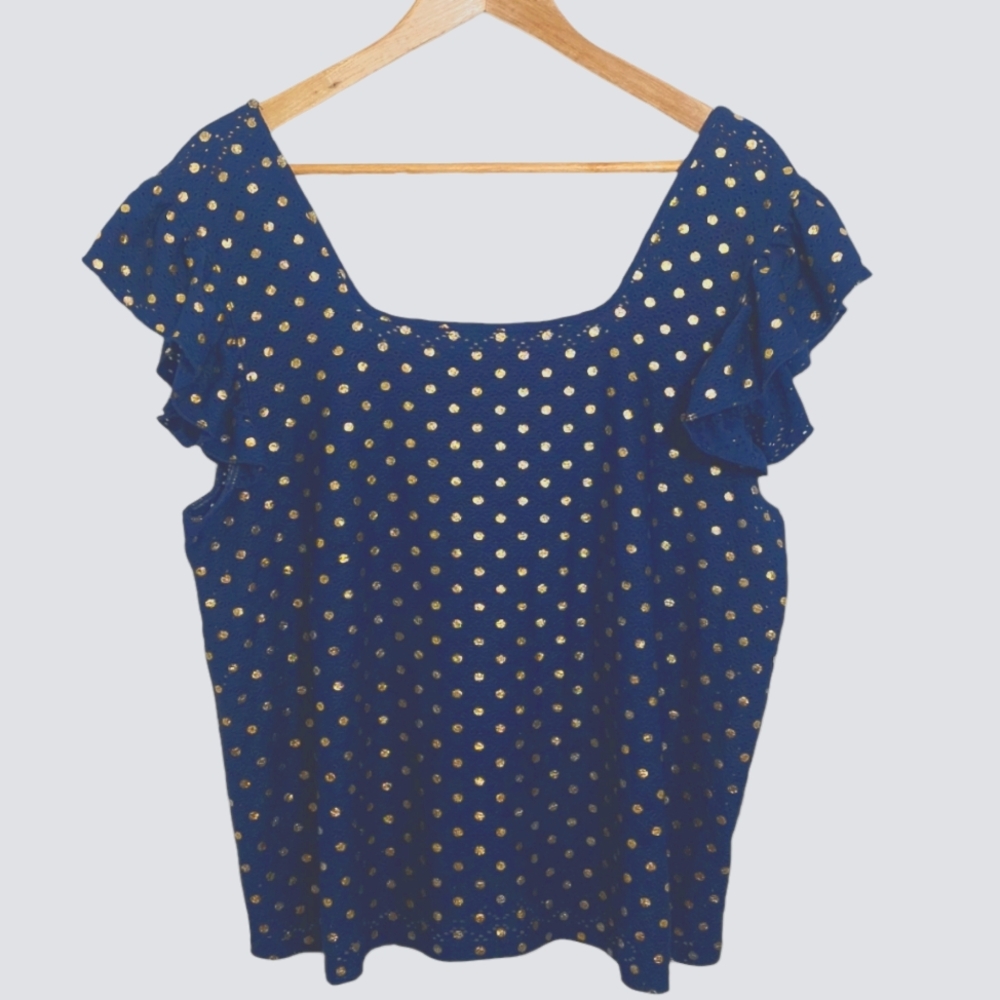 Zac & Rachel Women's Size XL Blouse Sleeveless Shirt Blue Gold